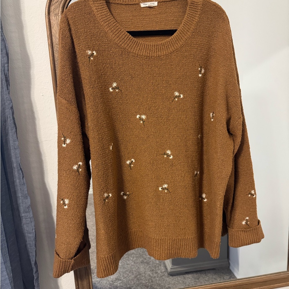 Tea n Rose Embellished Tan Sweater